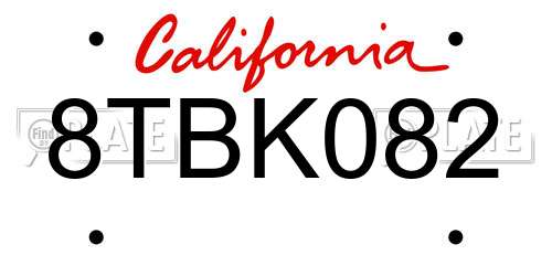 8TBK082 California License Plate