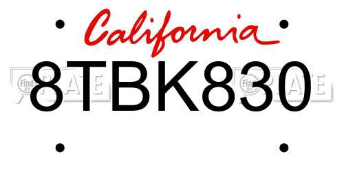 8TBK830 California License Plate