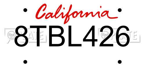 8TBL426 California License Plate