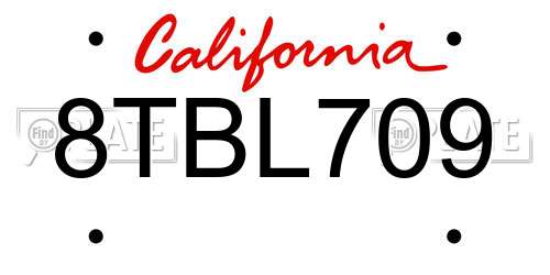 8TBL709 California License Plate