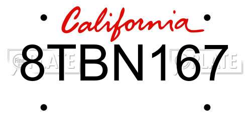 8TBN167 California License Plate