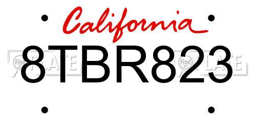 8TBR823 California License Plate