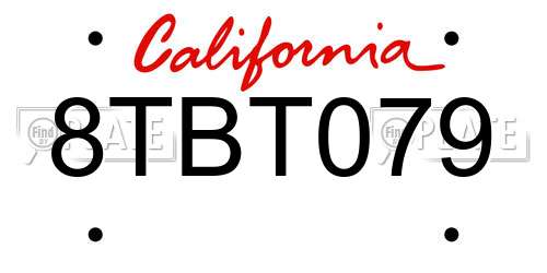 8TBT079 California License Plate