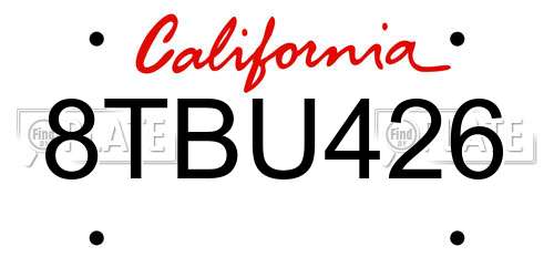 8TBU426 California License Plate