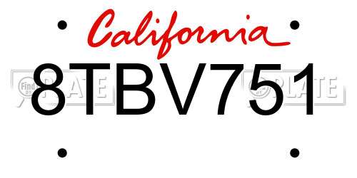 8TBV751 California License Plate