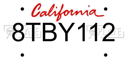 8TBY112 California License Plate