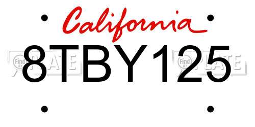 8TBY125 California License Plate