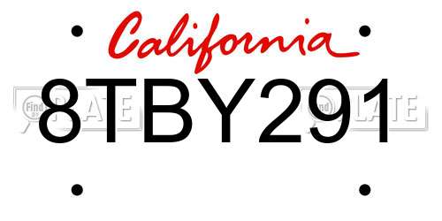 8TBY291 California License Plate
