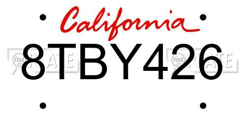 8TBY426 California License Plate