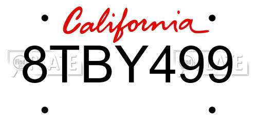 8TBY499 California License Plate