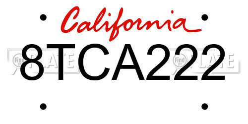 8TCA222 California License Plate