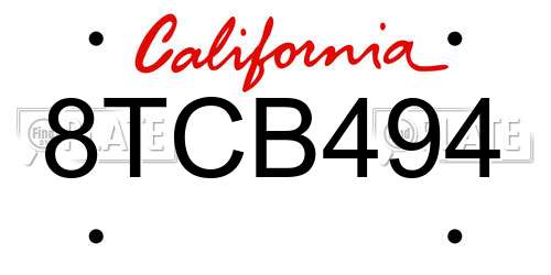 8TCB494 California License Plate