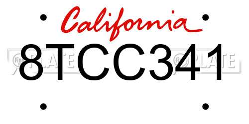 8TCC341 California License Plate