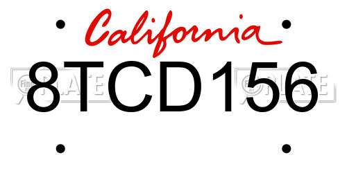 8TCD156 California License Plate