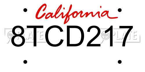 8TCD217 California License Plate