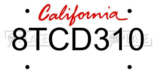 8TCD310 California License Plate