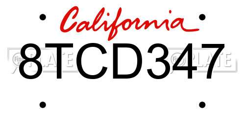 8TCD347 California License Plate