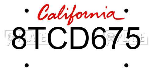 8TCD675 California License Plate