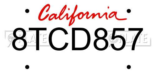 8TCD857 California License Plate