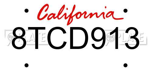8TCD913 California License Plate