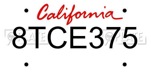 8TCE375 California License Plate