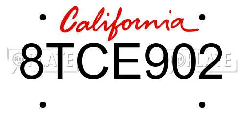 8TCE902 California License Plate