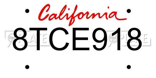 8TCE918 California License Plate