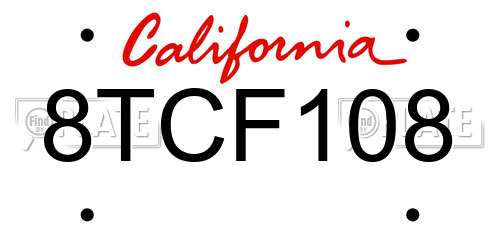 8TCF108 California License Plate