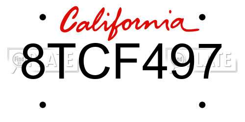 8TCF497 California License Plate