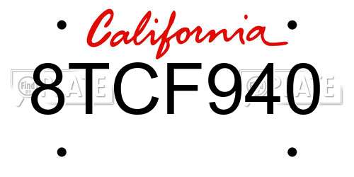 8TCF940 California License Plate