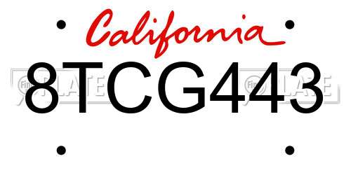 8TCG443 California License Plate