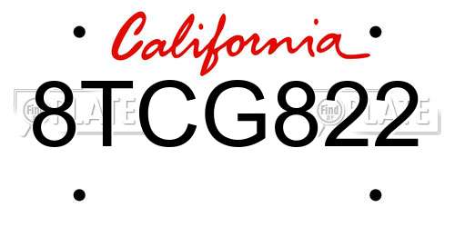 8TCG822 California License Plate
