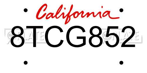 8TCG852 California License Plate