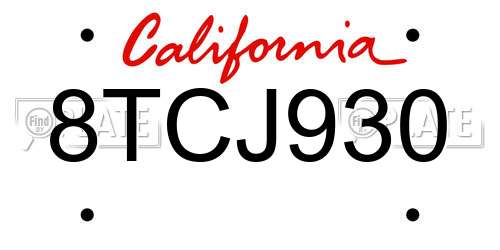 8TCJ930 California License Plate