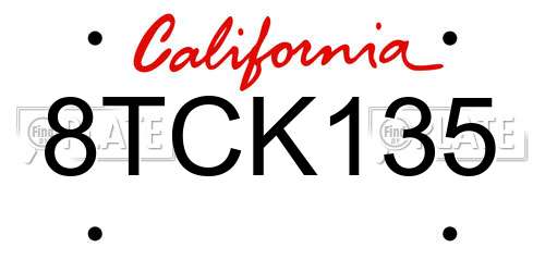 8TCK135 California License Plate