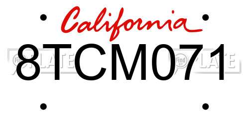 8TCM071 California License Plate