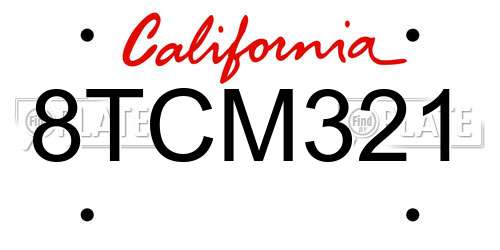 8TCM321 California License Plate