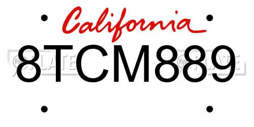 8TCM889 California License Plate