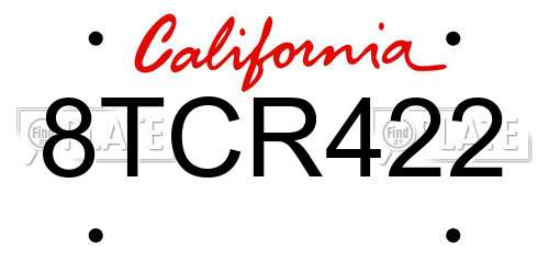 8TCR422 California License Plate