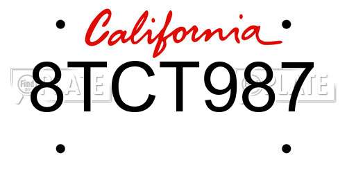 8TCT987 California License Plate