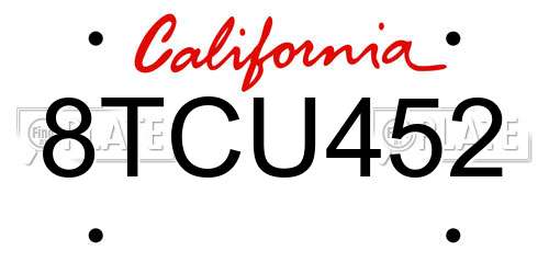 8TCU452 California License Plate