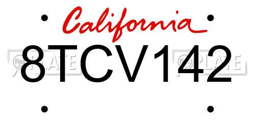 8TCV142 California License Plate