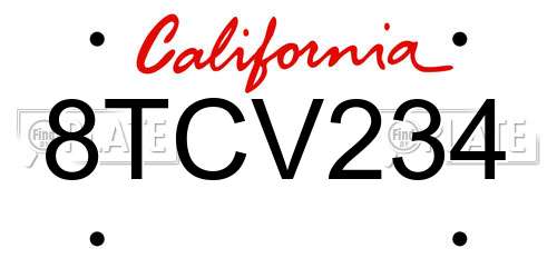 8TCV234 California License Plate