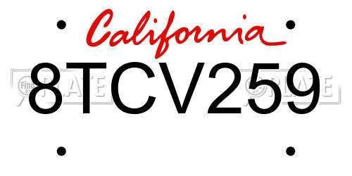 8TCV259 California License Plate