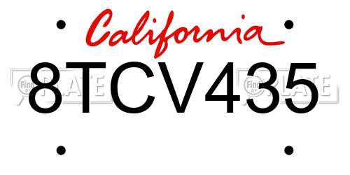 8TCV435 California License Plate