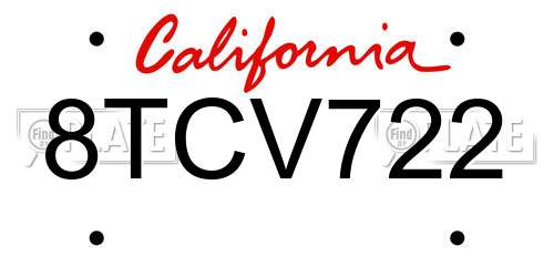 8TCV722 California License Plate