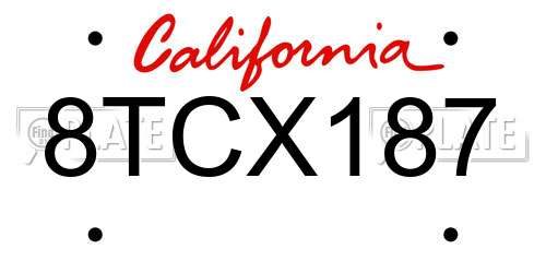 8TCX187 California License Plate