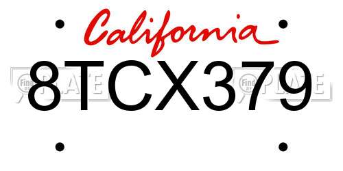 8TCX379 California License Plate