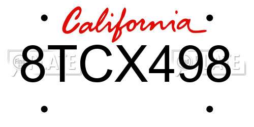 8TCX498 California License Plate
