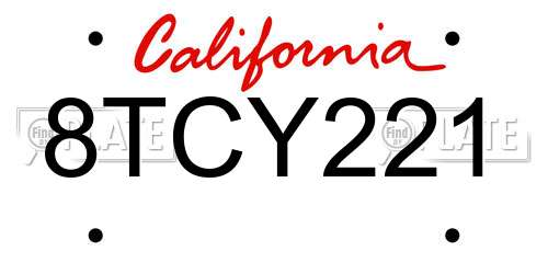 8TCY221 California License Plate